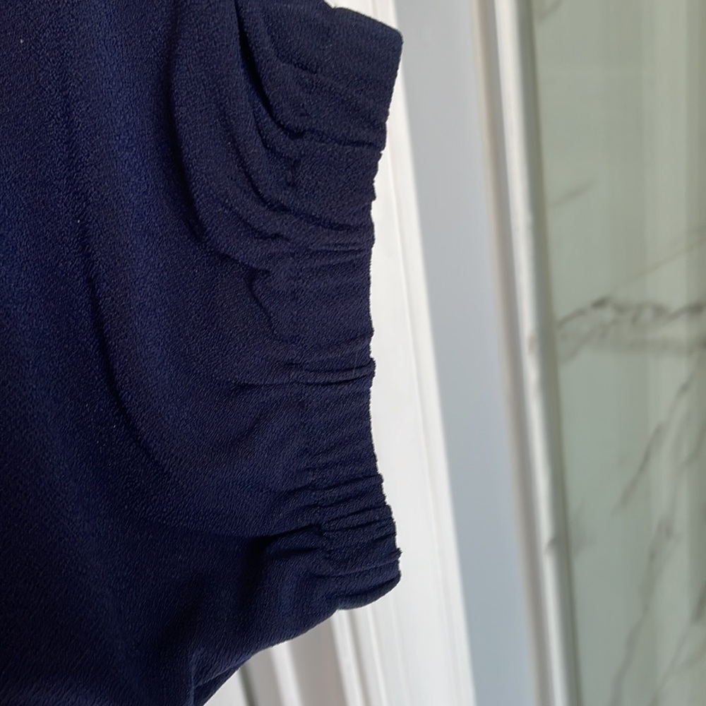 89th + MADISON NAVY RHINESTONE TRIM BLOUSE 3/4 SLEEVE V-NECK EVENING GLAM TOP 2X - Picture 5 of 9